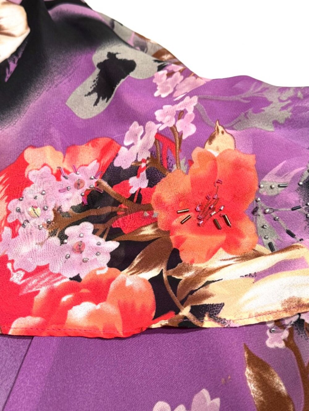 Vtg Y2K Purple Floral Asymmetrical Dress Handkerchief Hem Flutter Sleeve Fairy - Picture 9 of 13